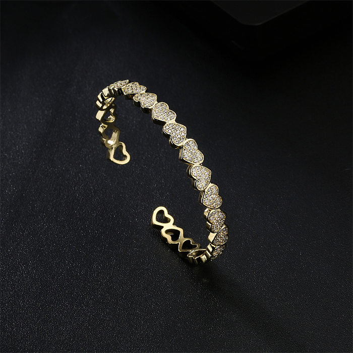 Moda banhado a cobre ouro pulseira em forma de coração joias de zircônia microincrustadas
