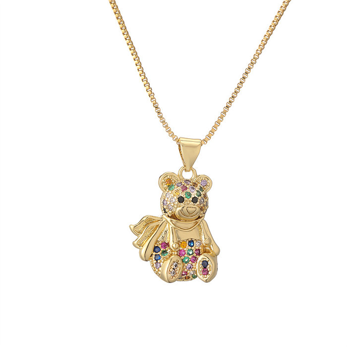 IG Style Simple Style Little Bear Copper Plating Inlay Zircon Gold Plated Pendant Necklace