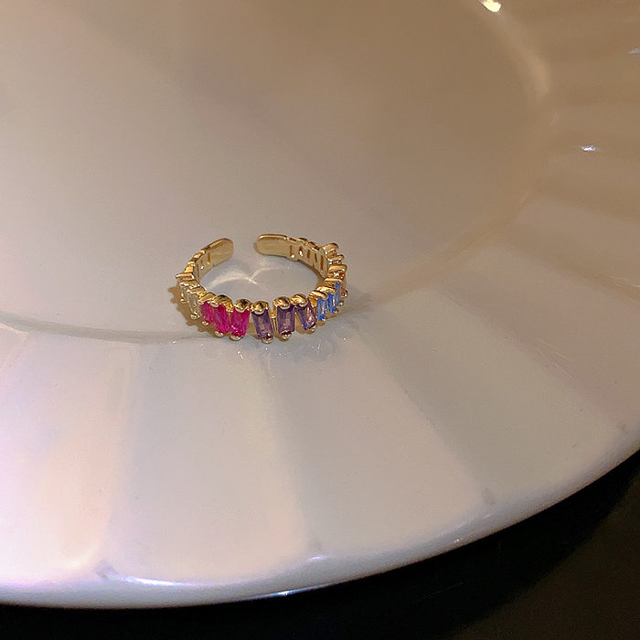 Anéis abertos de zircão com incrustações de esmalte de cobre retangular glam