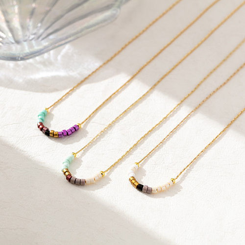 Casual Simple Style Multicolor Copper Beaded Plating 14K Gold Plated Necklace
