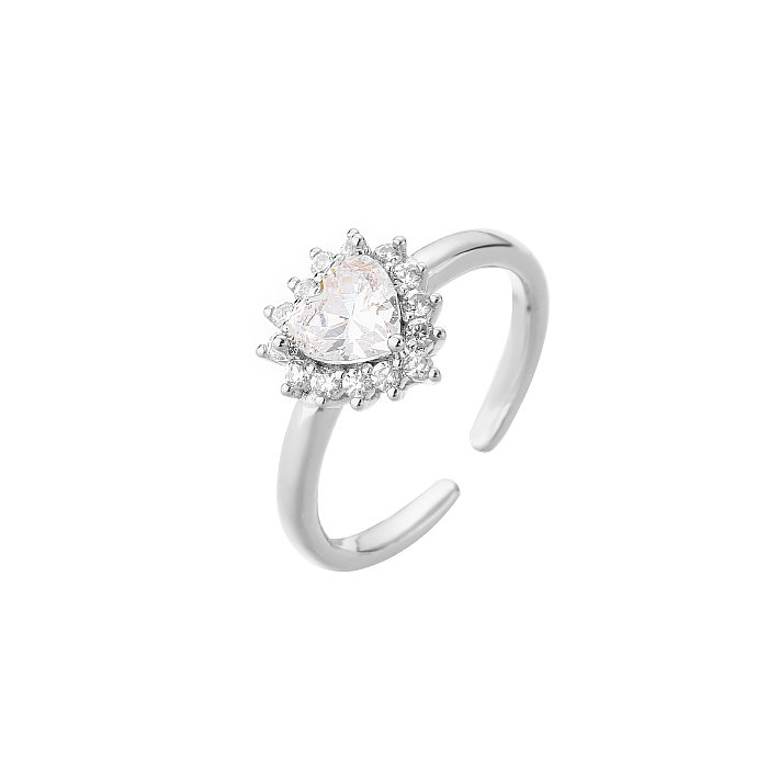 Fashion Micro-inlaid Zircon Peach Heart Row Diamond 18K Gold-plated Copper Ring