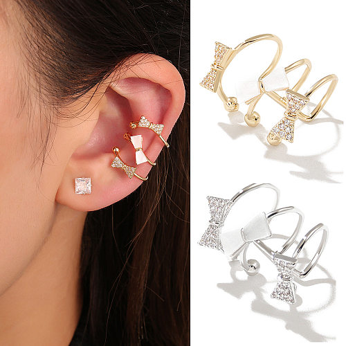 1 Piece Elegant Lady Bow Knot Plating Inlay Copper Zircon Ear Cuffs