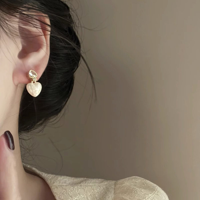 1 Pair Simple Style Heart Shape Inlay Copper Rhinestones Drop Earrings