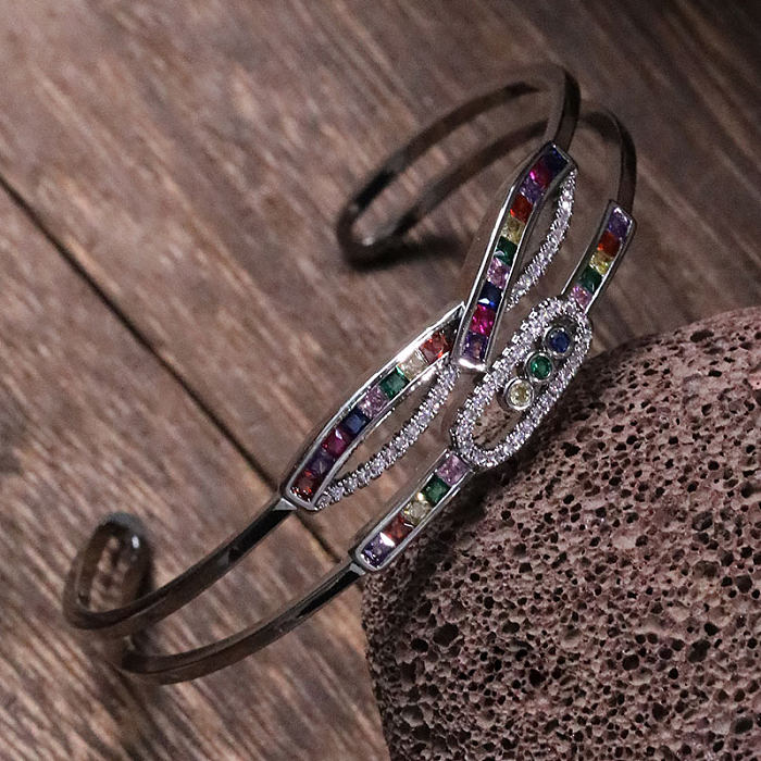 Bracelets de manchette en Zircon avec incrustation de cuivre irrégulière pour femme