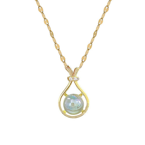 Elegant Geometric Stainless Steel Copper Inlay Artificial Gemstones Rhinestones Pendant Necklace