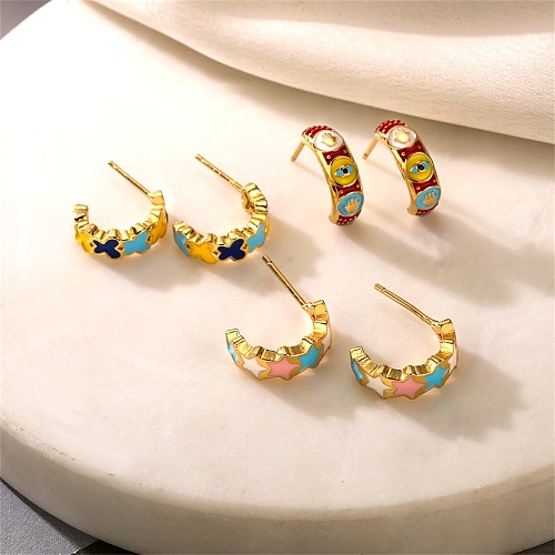 1 Pair Elegant Star Butterfly Enamel Plating Copper Gold Plated Earrings