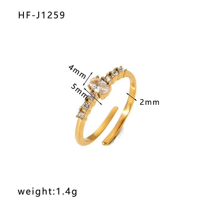 IG Style Crown Rhombus Rectangle Stainless Steel Criss Cross Plating Inlay Zircon 18K Gold Plated Rings