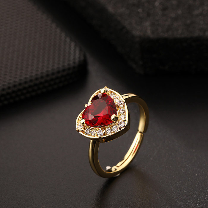 Fashion Heart Shape Copper Inlay Zircon Open Ring 1 Piece