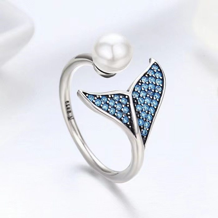 Fashion Fish Tail Copper Inlay Artificial Pearls Zircon Rings