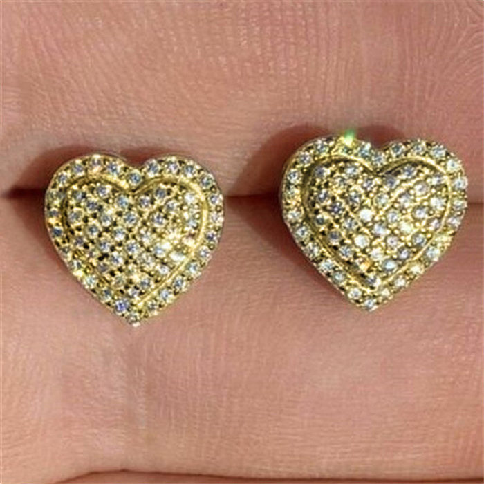 New Fashion Micro-set Zircon Heart Shaped Copper Earrings Wholesale