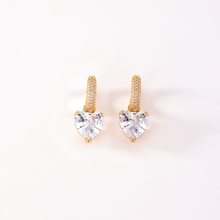 1 Paar elegante, süße, glänzende Herzform-Beschichtungs-Inlay-Kupfer-Zirkon-Weißgold-Ohrringe