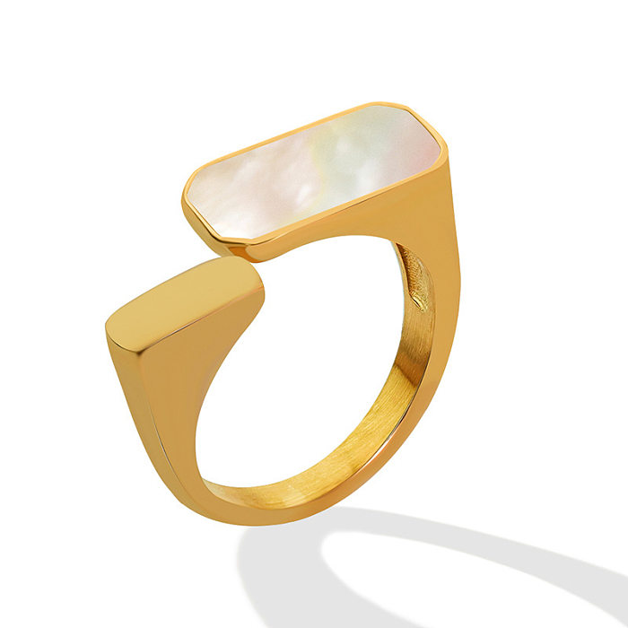White Sea Shell Design Open Adjustable Ring Titanium Steel Ring