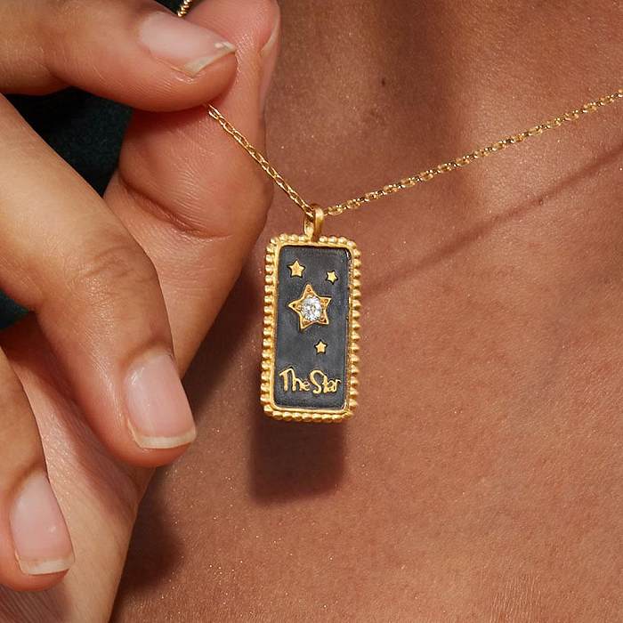 Vintage Tarot Sonne Mond und Stern Halskette dreidimensionale Tropfen Öl vergoldet 18K echtes Gold Zirkon Halskette für Frauen