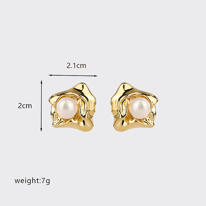 1 Pair Casual Commute Irregular Plating Inlay Copper Freshwater Pearl 18K Gold Plated Ear Studs
