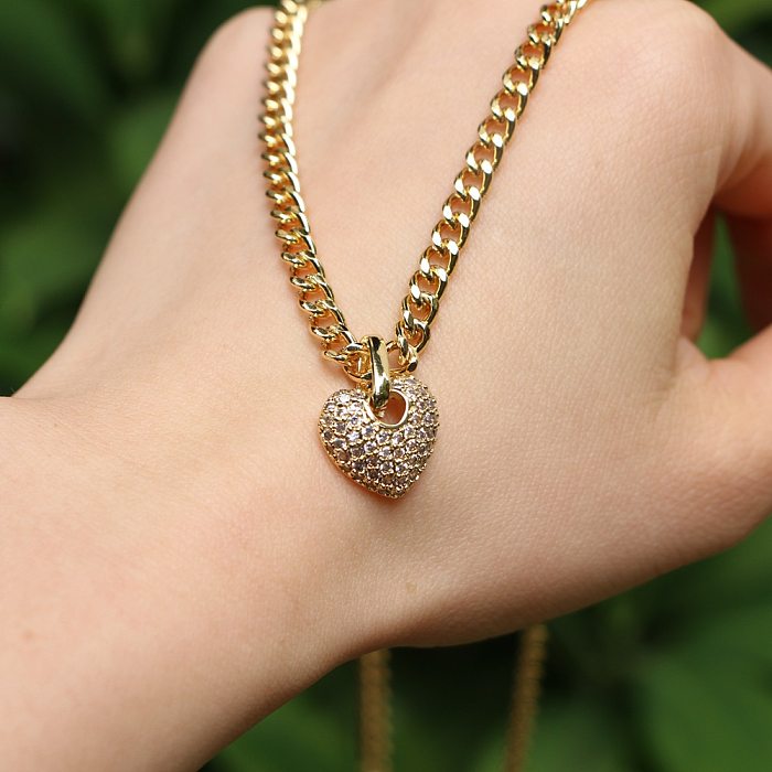 Fashion Copper Micro-set Zircon Peach Heart Pendant Gold Necklace
