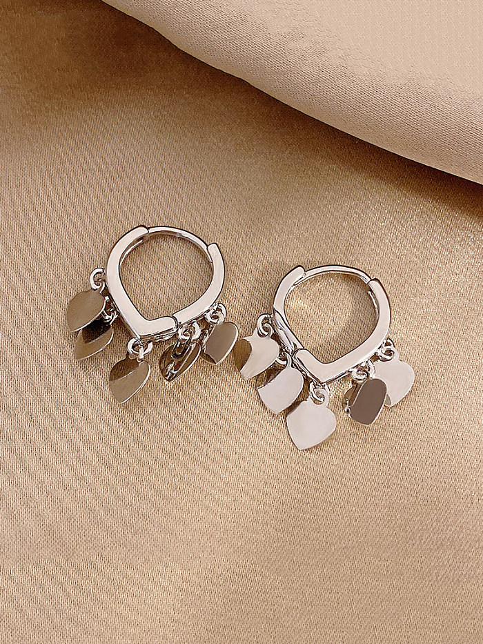 1 Pair Sweet Solid Color Heart Shape Tassel Copper Drop Earrings