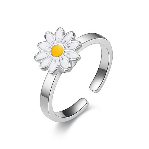 Fashion Flower Copper Plating Inlay Zircon Open Ring 1 Piece