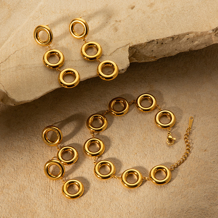 Estilo IG estilo simples streetwear círculo banhado a ouro 18K pulseiras brincos de aço inoxidável