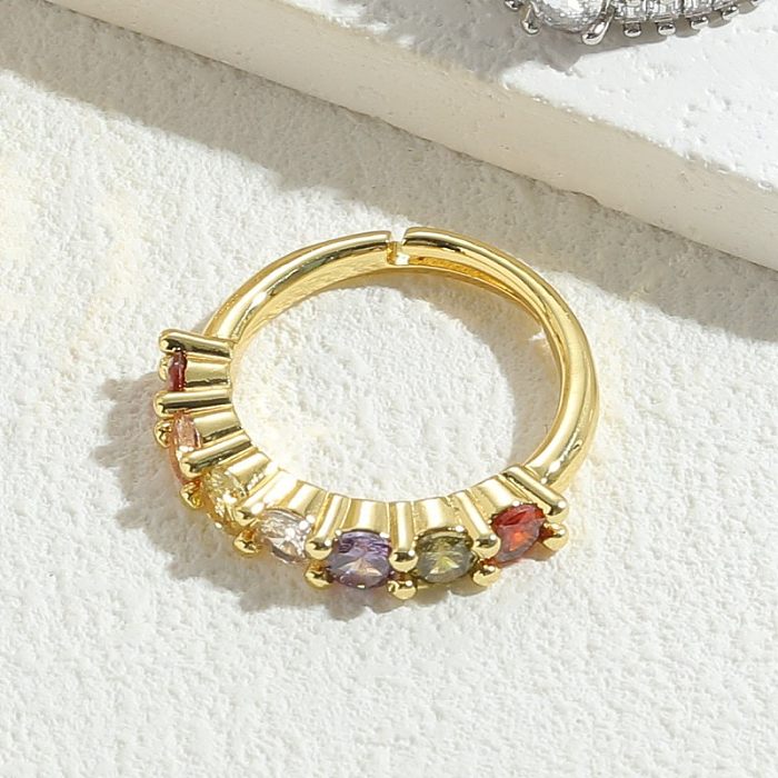 Simple Style Classic Style Round Flower Copper Asymmetrical Plating Inlay Zircon 14K Gold Plated Open Rings