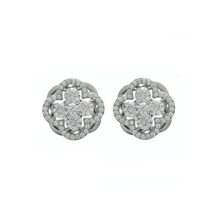 1 Pair Cute Sweet Solid Color Flower Inlay Copper Zircon Ear Studs