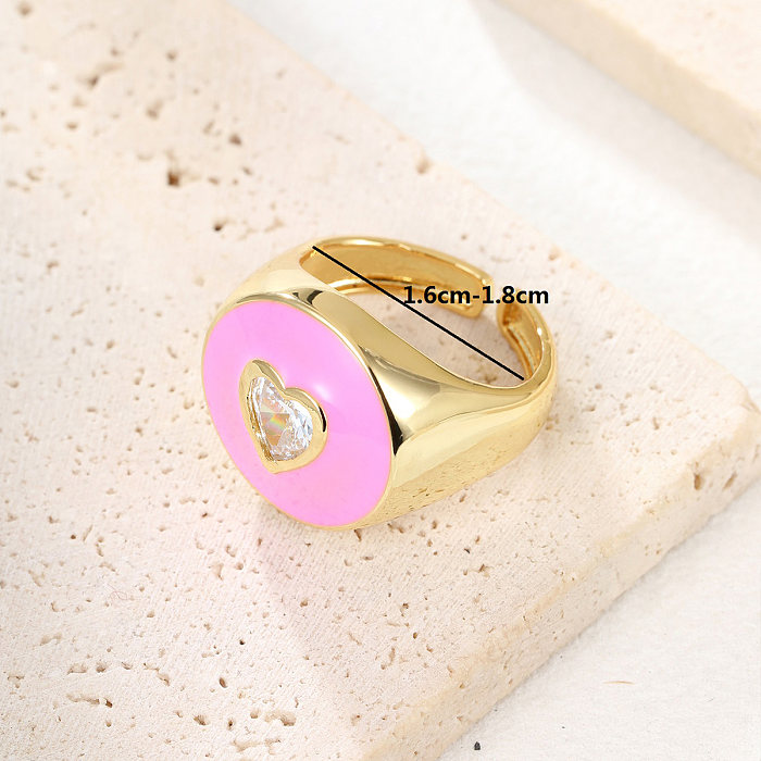 Fashion Heart Shape Eye Stainless Steel Copper Plating Hollow Out Zircon Open Ring 1 Piece