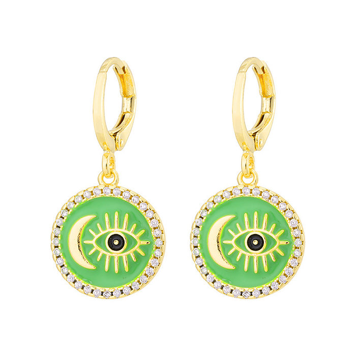 Fashion Inlaid Zircon Female Copper Plating 18K Real Gold Dripping Oil Evil Eyes Earrings
