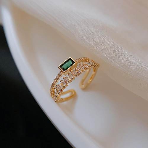 Lady Square Copper Inlay Artificial Gemstones Open Rings