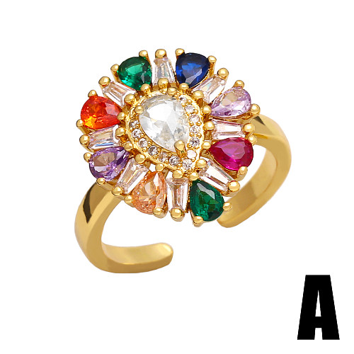 1 Piece Retro Water Droplets Heart Shape Copper Plating Inlay Zircon Open Ring