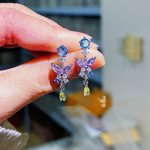 1 Pair Sweet Butterfly Plating Inlay Copper Zircon Drop Earrings