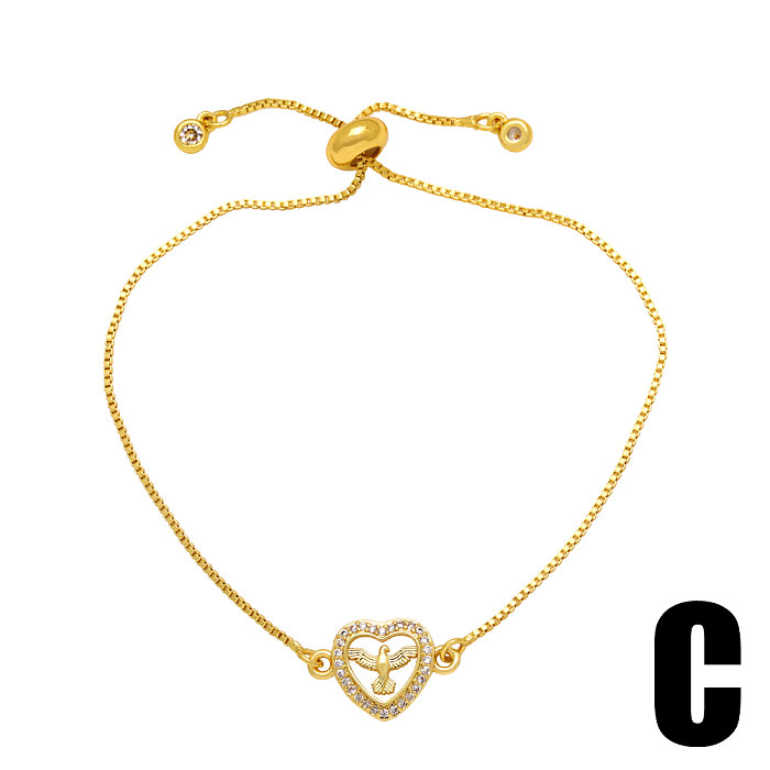 Estilo simple Cruz Forma de corazón Cobre Chapado en oro Pulseras de circón 1 pieza
