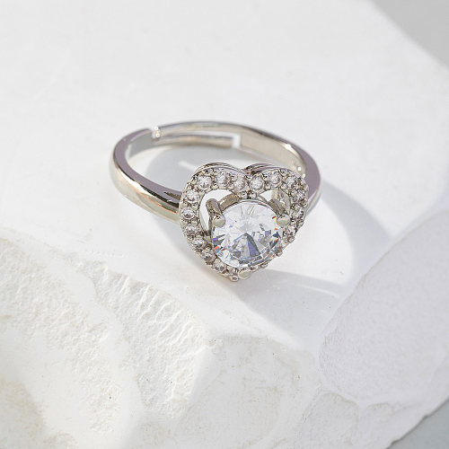 Anéis abertos de pedras preciosas artificiais do embutimento de cobre da forma do coração do estilo coreano