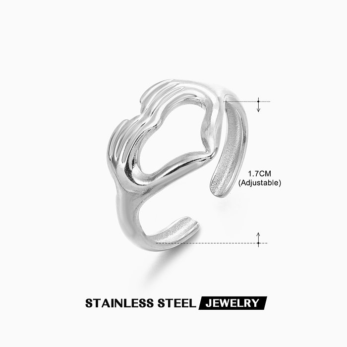 Simple Style Hand Heart Shape Stainless Steel Open Ring In Bulk