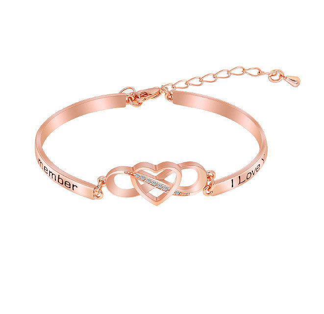 Fashion Circle Heart Shape Copper Plating Inlay Zircon Bangle 1 Piece