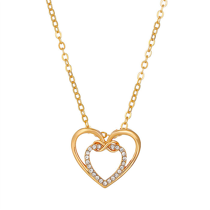 Romantic Shiny Heart Shape Rhombus Copper Plating Inlay Crystal Rhinestones Zircon 18K Gold Plated Gold Plated Silver Plated Pendant Necklace