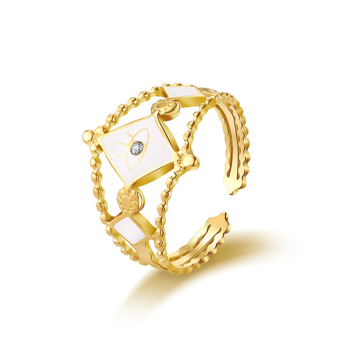 Offener Retro-Teufelsauge-Rhombus-Ring aus Edelstahl mit 14-Karat-Vergoldung und Zirkon in loser Schüttung