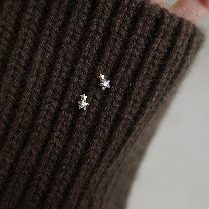 1 Pair Simple Style Star Copper Inlay Rhinestones Ear Studs