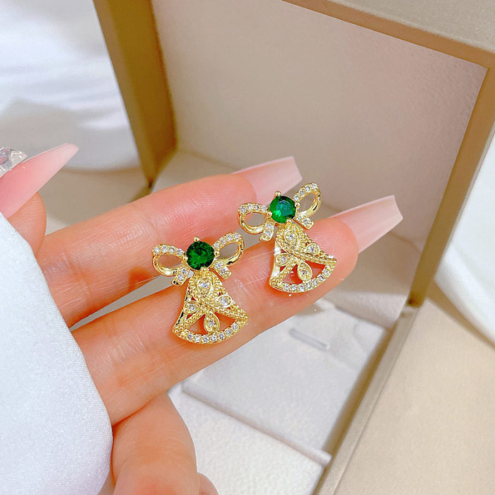 1 Pair Lady Sun Bow Knot Plating Inlay Copper Artificial Gemstones Ear Studs