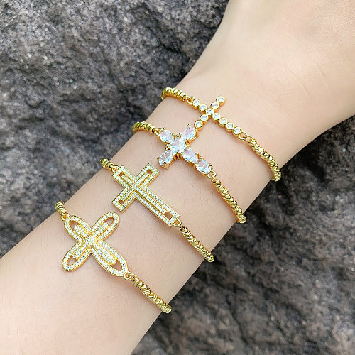 Simple Style Korean Style Cross Copper Plating Inlay Zircon 18K Gold Plated Bracelets