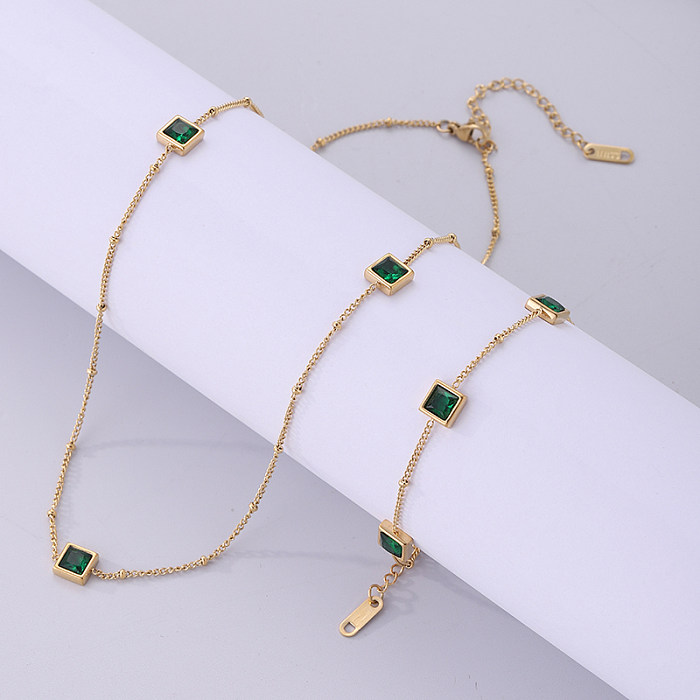 Lady Square Stainless Steel Plating Inlay Zircon 18K Gold Plated Bracelets Necklace