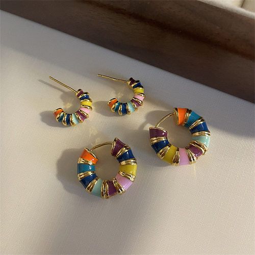 1 Pair Casual C Shape Circle Multicolor Copper Enamel Plating Earrings Ear Studs