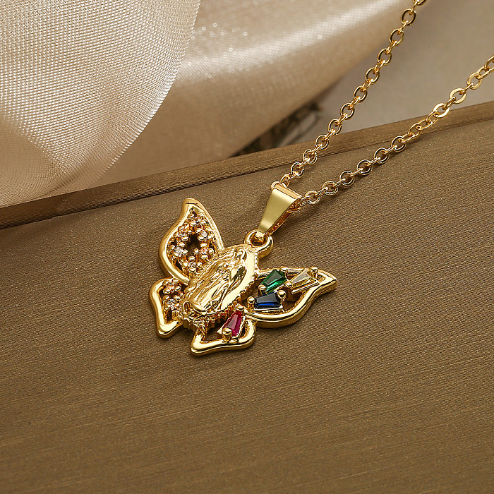 Simple Style Heart Shape Butterfly Copper Plating Inlay Zircon 18K Gold Plated Pendant Necklace