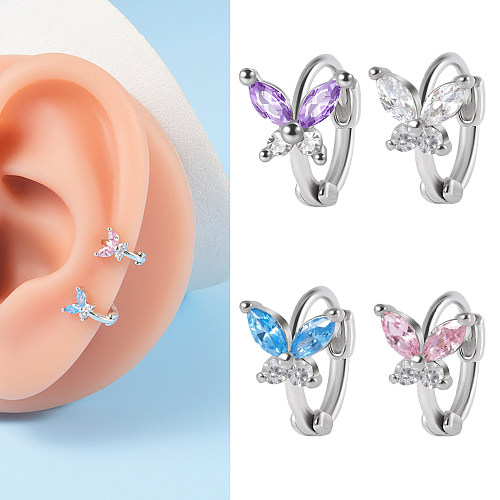 1 Piece Elegant Sweet Shiny Butterfly Inlay Copper Zircon Earrings