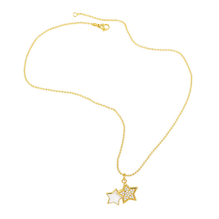 1 Piece Fashion Pentagram Unicorn Copper Enamel Plating Inlay Zircon Pendant Necklace