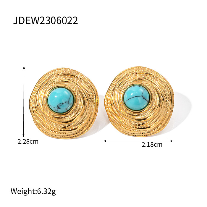 Elegante estilo vintage geométrico chapeamento de aço inoxidável turquesa 18K anéis banhados a ouro colar