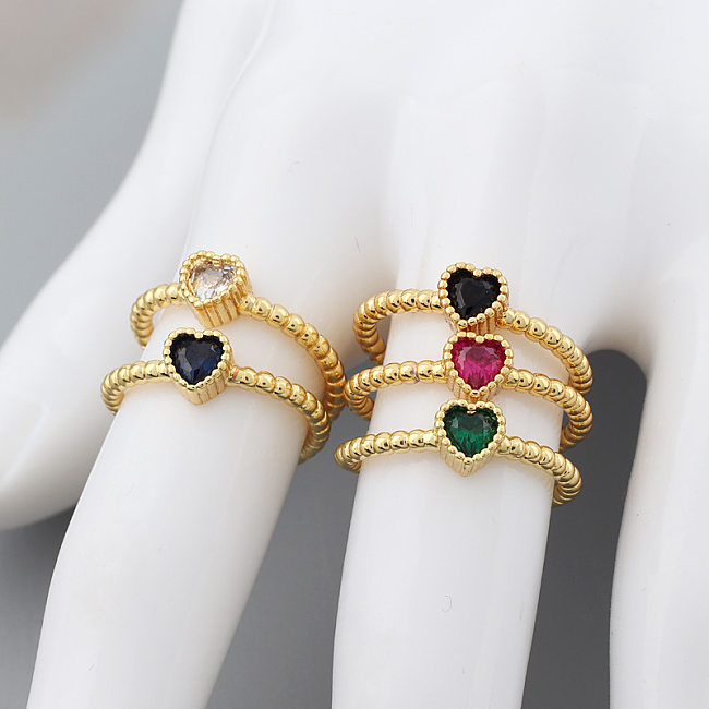 Anel aberto de cobre em formato de coração fashion chapeamento de zircão anéis de cobre
