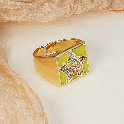 Retro Star Copper Inlay Zircon Wide Band Rings