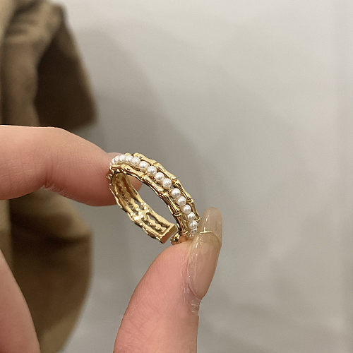 Elegant Pearl Crown Copper Enamel Plating Inlay Zircon Open Rings