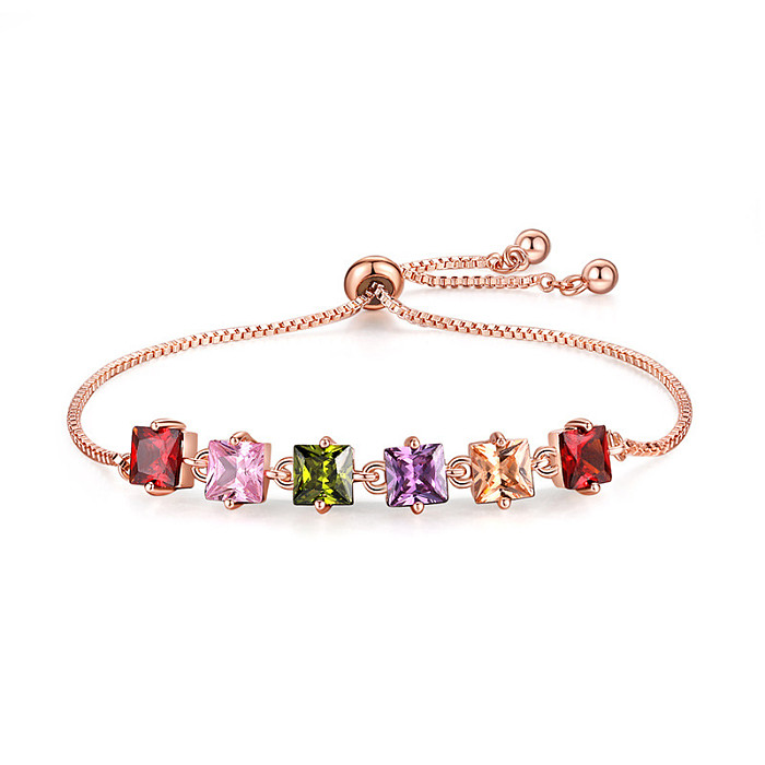 Elegant Modern Style Geometric Round Water Droplets Copper Inlay Zircon Rose Gold Plated Bracelets