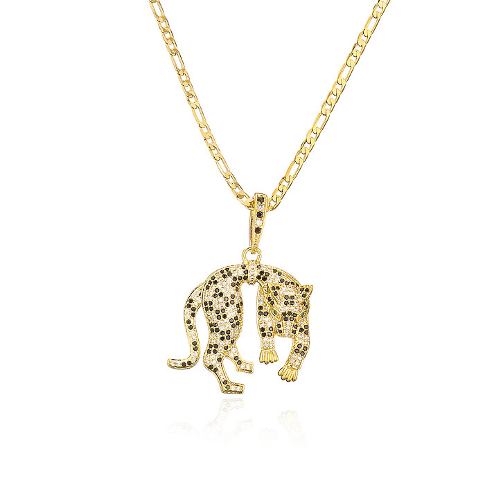 Fashion Animal Leopard Copper Gold Plated Zircon Pendant Necklace 1 Piece