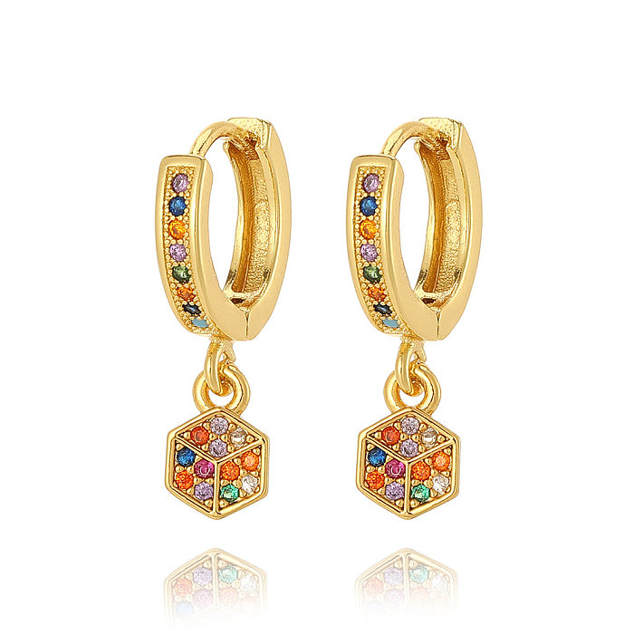 1 Pair Simple Style Moon Inlay Copper Zircon Drop Earrings